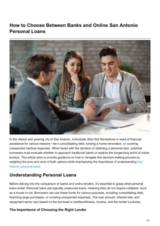 How to Choose Between Banks and Online San Antonio Personal Loans