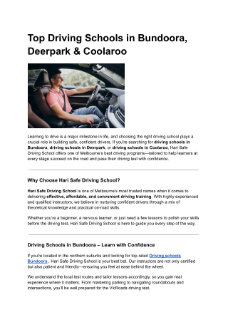 Top Driving Schools in Bundoora, Deerpark & Coolaroo