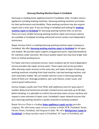 Samsung Washing Machine Repair in Faridabad