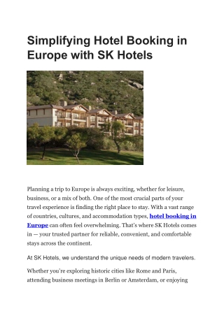 Seamless Hotel Booking in Europe with SK Hotels – Comfort & Convenience