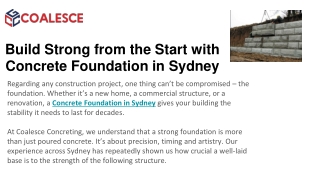 Build Strong from the Start with Concrete Foundation in Sydney