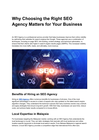 Why Choosing the Right SEO Agency Matters for Your Business