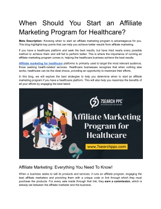 When Should You Start an Affiliate Marketing Program for Healthcare?