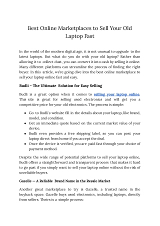 Best Online Marketplaces to Sell Your Old Laptop Fast