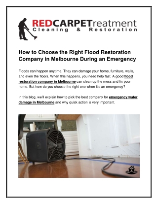 How to Choose the Right Flood Restoration Company in Melbourne During an Emergency