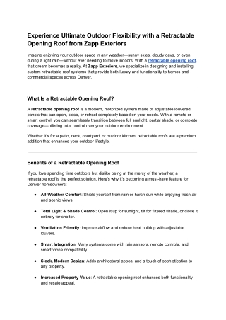 Experience Ultimate Outdoor Flexibility with a Retractable Opening Roof from Zapp Exteriors