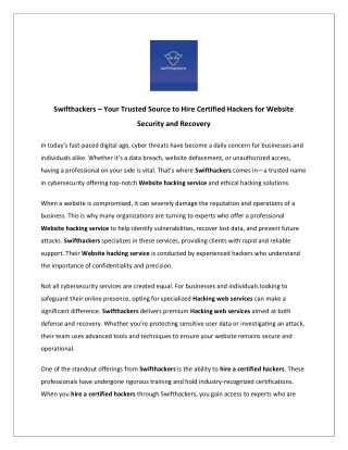 Swifthackers – Your Trusted Source to Hire Certified Hackers for Website Securit