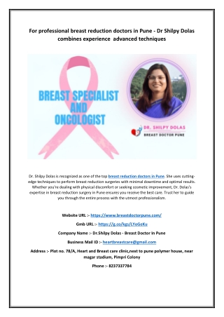 For professional breast reduction doctors in Pune - Dr Shilpy Dolas combines experience  advanced techniques