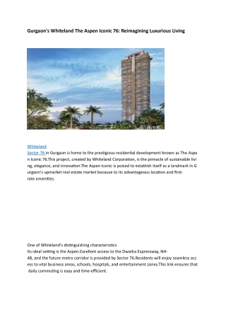 Whiteland The Aspen Iconic 76 Gurgaon – Luxury Living Redefined