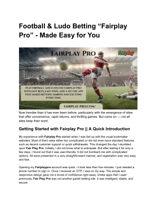 Football & Ludo Betting “Fairplay Pro” - Made Easy for You