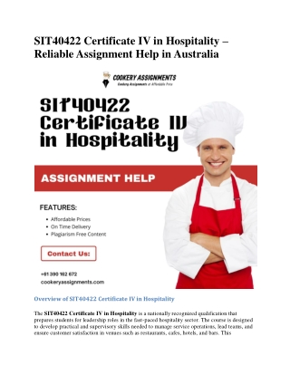 SIT30622 Certificate III in Hospitality Management