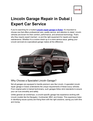 Lincoln Garage Repair in Dubai | Expert Lincoln Service at DME Auto