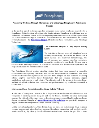 Pioneering Wellness Through Microbiome and Mitophagy Ninapharm's Astrobiome Project