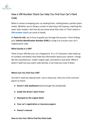 VIN Number check-Paint for Life