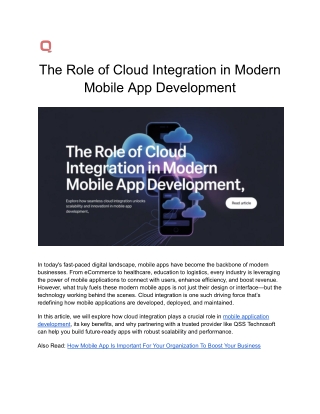 The Role of Cloud Integration in Modern Mobile App Development