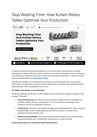 Stop Wasting Time How KuVam Rotary Tables Optimize Your Production