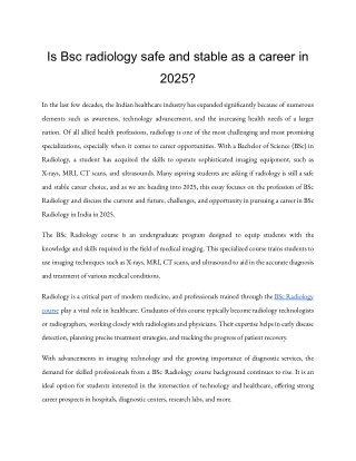 Is Bsc radiology safe and stable as a career in 2025