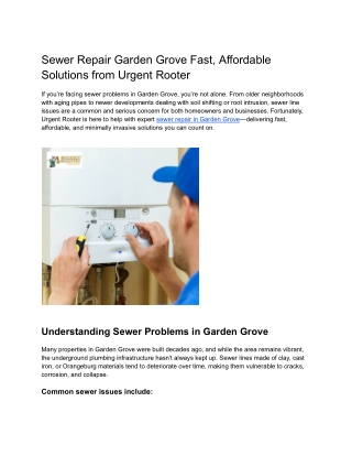 Sewer Repair Garden Grove Fast, Affordable Solutions from Urgent Rooter
