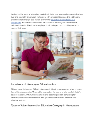 Reach Your Audience Effectively with Education Ads in Newspapers - Bhaskar Ad