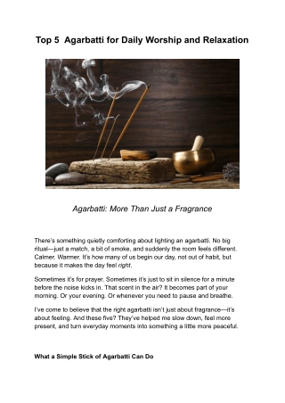 Top 5  Agarbatti for Daily Worship and Relaxation