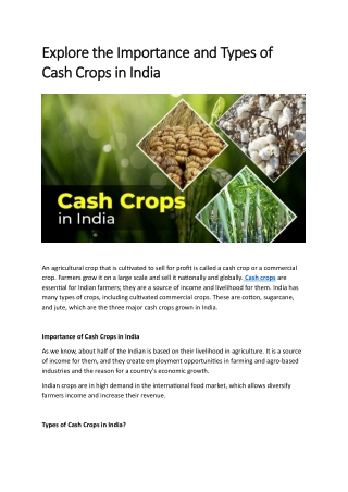 Explore the Importance and Types of Cash Crops in India