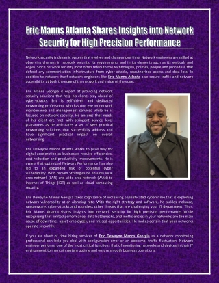 Eric Manns Atlanta Shares Insights into Network Security for High Precision Performance