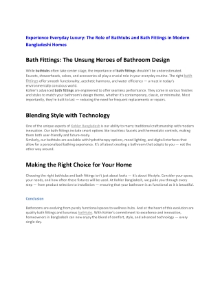 Experience Everyday LuxuryThe Role of Bathtubs and Bath Fittings in Modern Bangladeshi Homes