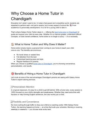 Why Choosing a Home Tutor in Chandigarh