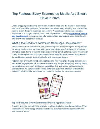 Top Features Every Ecommerce Mobile App Should Have in 2025
