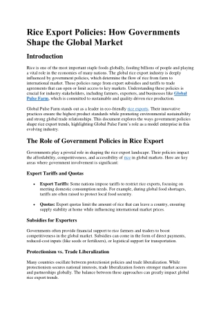 Rice Export Policies- How Governments Shape the Global Market