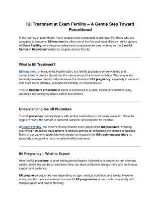 IUI Treatment at Ekam Fertility – A Gentle Step Toward Parenthood