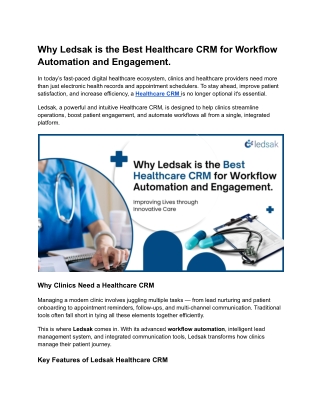 Why Ledsak is the Best Healthcare CRM for Workflow Automation and Engagement