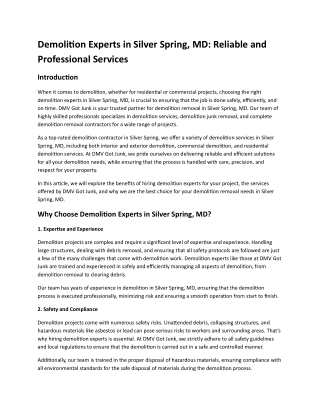 Demolition Experts in Silver Spring, MD