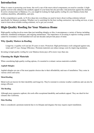 High-Quality Roofing for Your Manteca Home