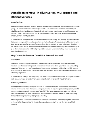 Demolition Removal in Silver Spring, MD