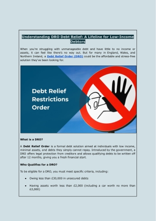 DRO Debt Relief: A Simple Solution for Low-Income Debtors