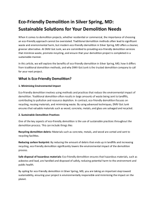 Eco-Friendly Demolition in Silver Spring, MD