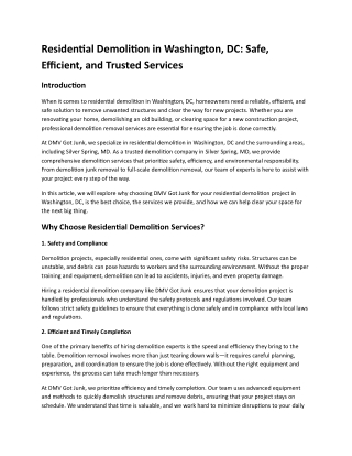 Residential Demolition in Washington, DC