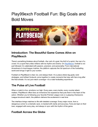 Play99exch Football Fun: Big Goals and Bold Moves