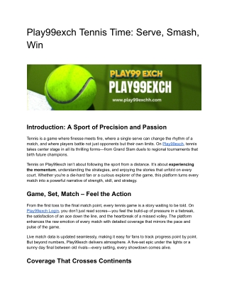 Play99exch Tennis Time: Serve, Smash, Win