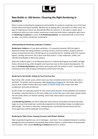 New Builds vs. Old Homes - Choosing the Right Rendering in Canberra