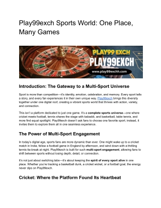 Play99exch Sports World: One Place, Many Games