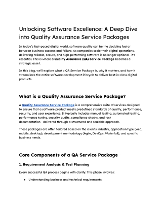 Unlocking Software Excellence_ A Deep Dive into Quality Assurance Service Packages
