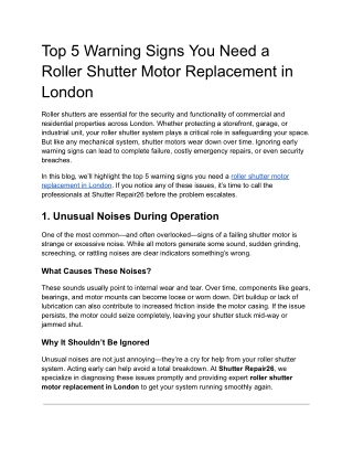 Top 5 Warning Signs You Need a Roller Shutter Motor Replacement in London