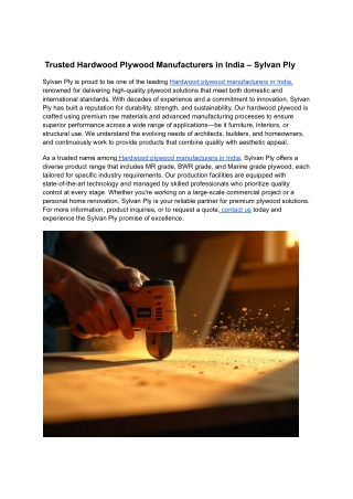 Trusted Hardwood Plywood Manufacturers in India – Sylvan Ply
