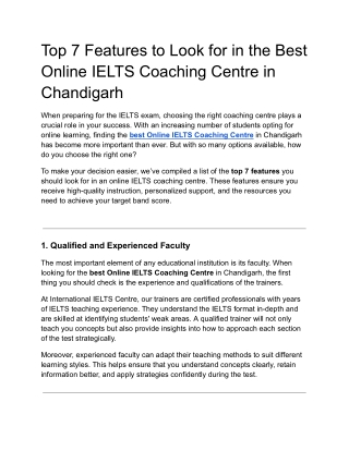 Top 7 Features to Look for in the Best Online IELTS Coaching Centre in Chandigarh