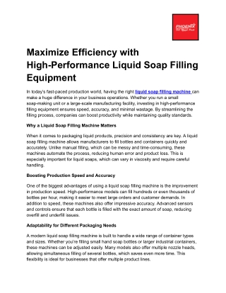 Boost Productivity with Liquid Soap Filling Machines | Phoenix Pack UAE