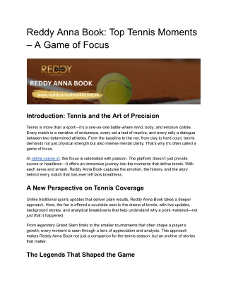 Reddy Anna Book: Top Tennis Moments – A Game of Focus