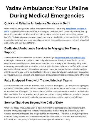 Yadav Ambulance Your Lifeline During Medical Emergencies