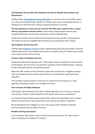 Top Handyman Services Near Me, Handyman Services for Reliable Home Repairs and Maintenance